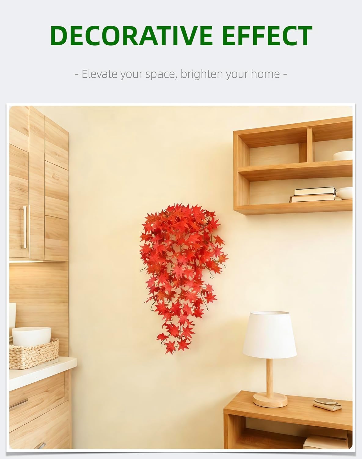 2 Pack Artificial Maple Leaf Hanging Plant (3.3ft) - Fake Fall Vine Greenery for Wall Decor, Indoor/Outdoor, Wedding & Party Decoration - No Basket (Dark Red)