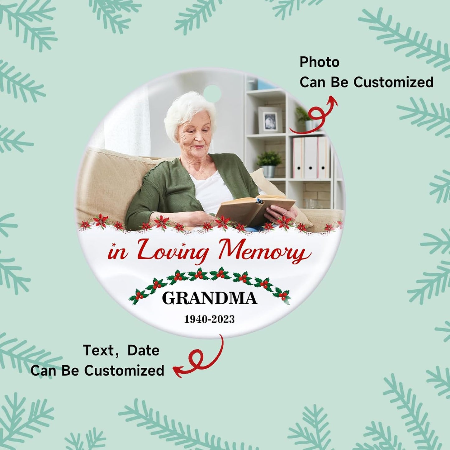 Valyria Personalized Memorial Christmas Photo Ornament, I Am Always with You Ceramic Custom Christmas Ornament 2025 Memorial Ornaments for Loss of Loved Ones Xmas Sympathy Ornament