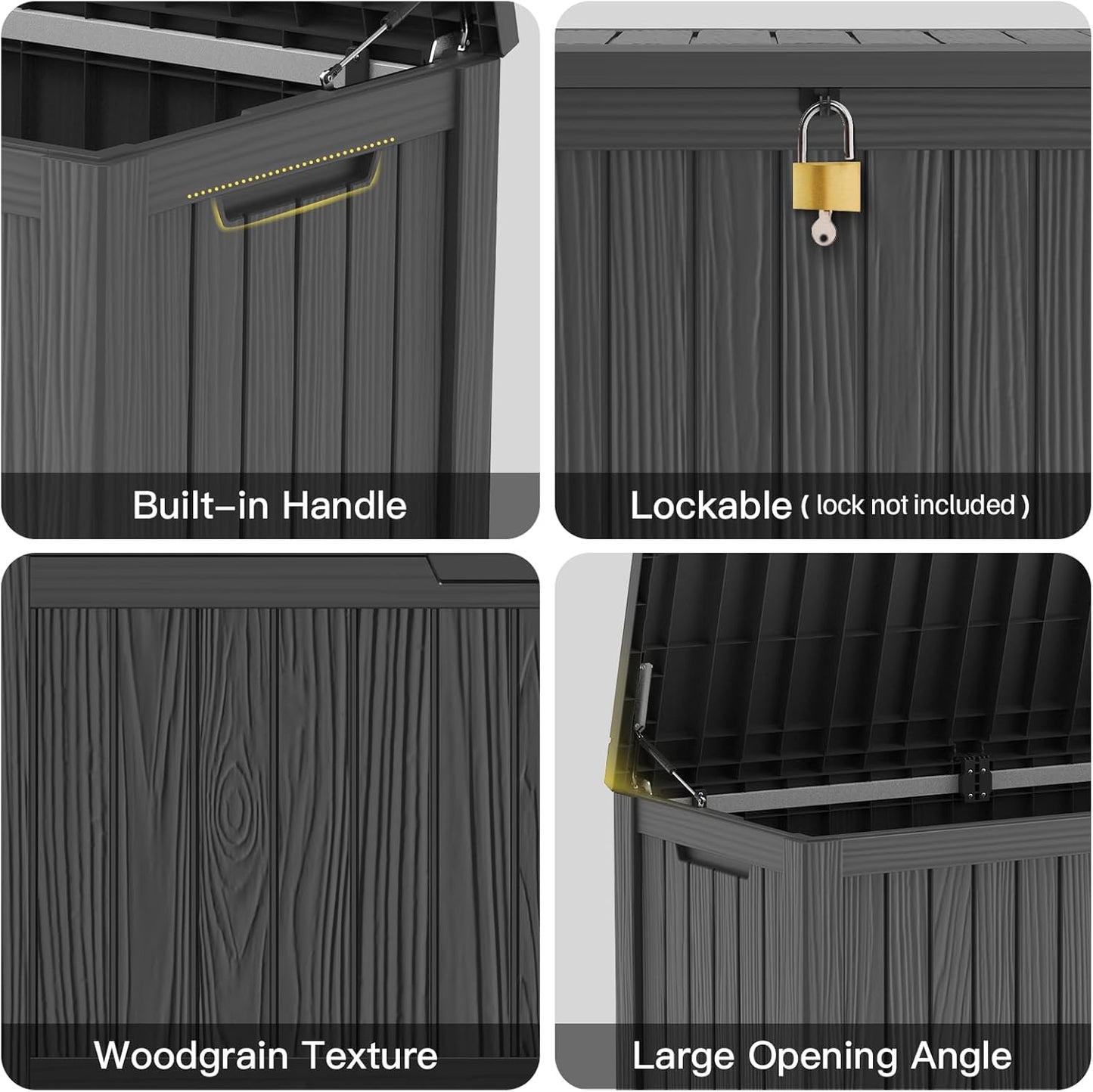 Mars Villa 120 Gallon Outdoor Storage Box, Resin Deck Box Waterproof for Patio Furniture Cushions, Pool Supplies, Gardening Tools, Weatherproof and UV Resistant, Black