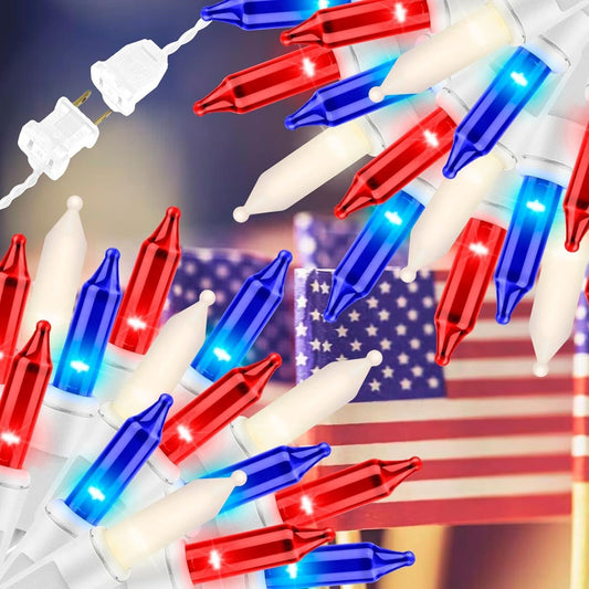 300LIGHTS(2*150L) RED WHITE and BLUE Extra-Bright With End Connectors Christmas Decorative Lights 19.44m UL Certified Mini String Light Set Waterproof for Home Garden Holiday Tree Party Patio