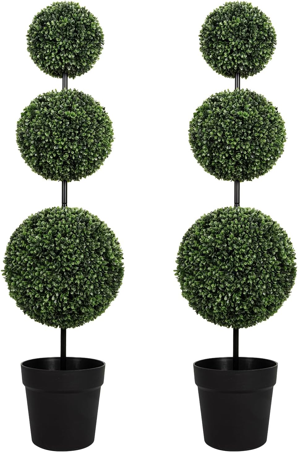 VIVATREES 4FT UV-Resistant Artificial Triple Ball Boxwood Topiary Set of 2, All-Weather Outdoor & Indoor Decor for Garden, Porch, Entryway