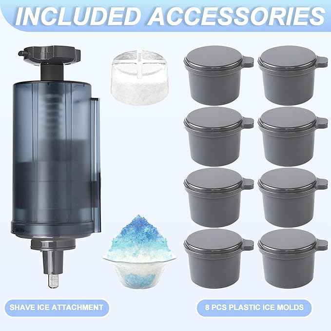 Ice Shaver Attachment for KitchenAid Stand Mixer- Efficient Shaved Ice Maker, High Production Shave Ice Machines Ice Cream Maker, Essential Mixer Parts with 8 Molds - By Aooaid