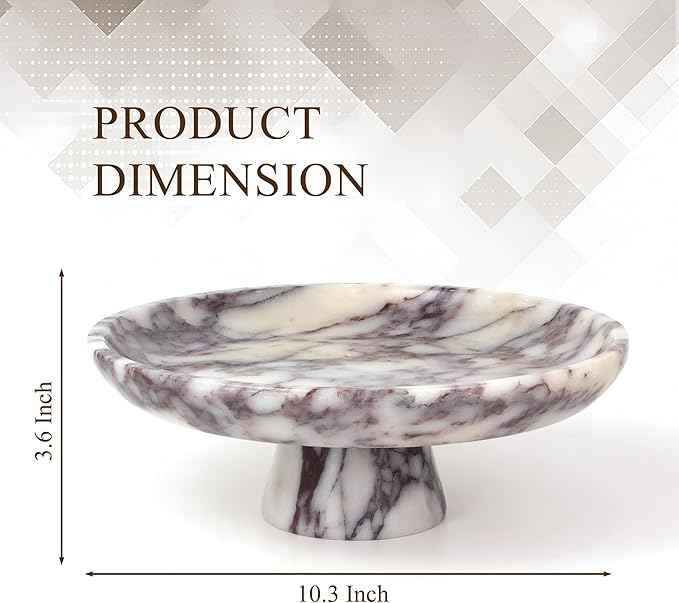 YMXYJM Natural Marble Pedestal Fruit Bowl, Large Decorative Bowl for Kitchen Counter/Living Room/Dining Table/Entryway,Calacatta Viola Purple