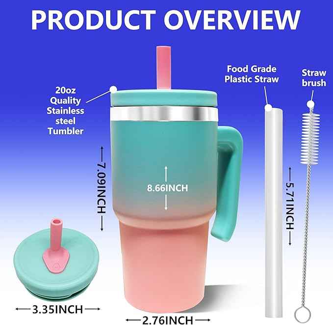 2PCS 20-OZ Insulated Water Bottle,Insulated Stainless Steel Tumbler,Reusable Cold Drink Thermos,BPA-Free, Double-Wall Stainless Steel Water Bottle (Pink Blue Gradients, 20, Fluid Ounces)