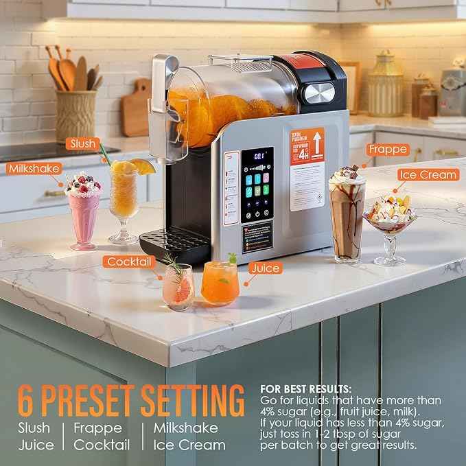 New Upgrade Smart 6 Presets Slushie Machine for Home & Soft Serve Ice Cream Machine, 68oz Color Touch Screen Slushy Machine for Home with 2/4/6H Smart Timer & Self-Cleaning, DIY Frozen Drink Maker