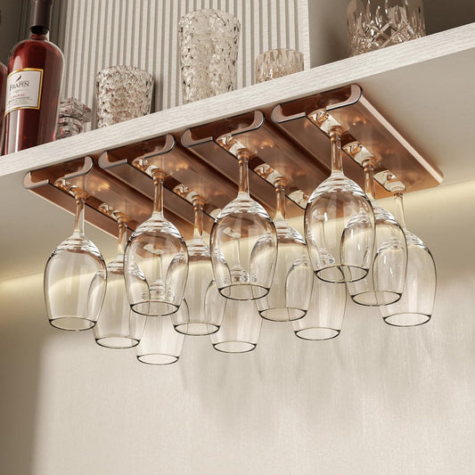 4Pack Wine Glass Rack, Punch-free Under Cabinet Stemware Rack for Kitchen and Bar (Amber)