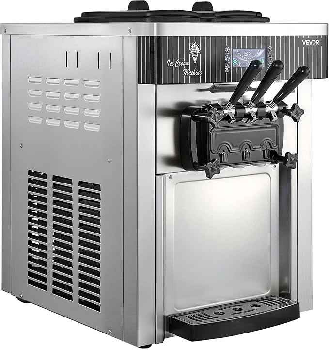 VEVOR Commercial Ice Cream Machine, 20-28L/H Yield, 2200W 3-Flavor Countertop Soft Serve Ice Cream Maker with 2 x 6L Hoppers & Hopper Agitation, Pre-Cooling Self-Cleaning for Snack Dessert Shops