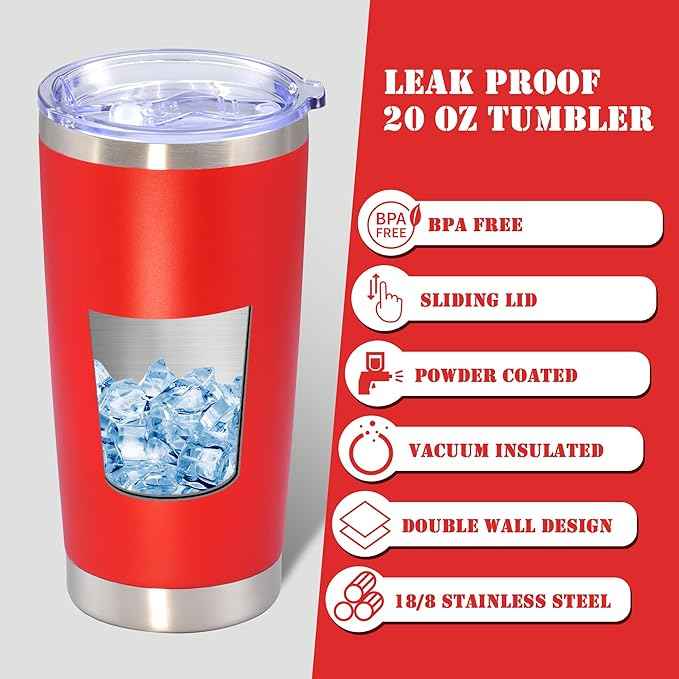 20 oz Tumbler with lid Double Wall Vacuum Insulated Tumblers Stainless Steel Coffee Mug Travel Coffee Tumbler Powder Coated Tumbler Cup Keep Hot&Cold- (Red 1 Pack)