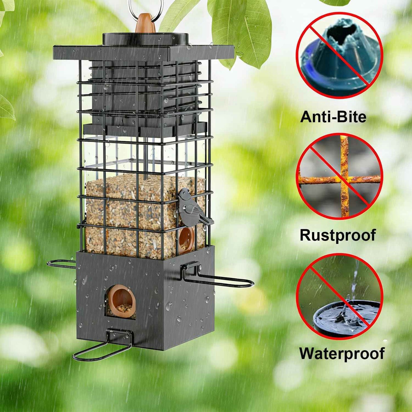 KRUOO Heavy Duty Metal Squirrel Proof Bird Feeder, 2.5LB Large Capacity, Weather Resistant, Easy Refill & Clean, Hanging Wild Bird Feeder