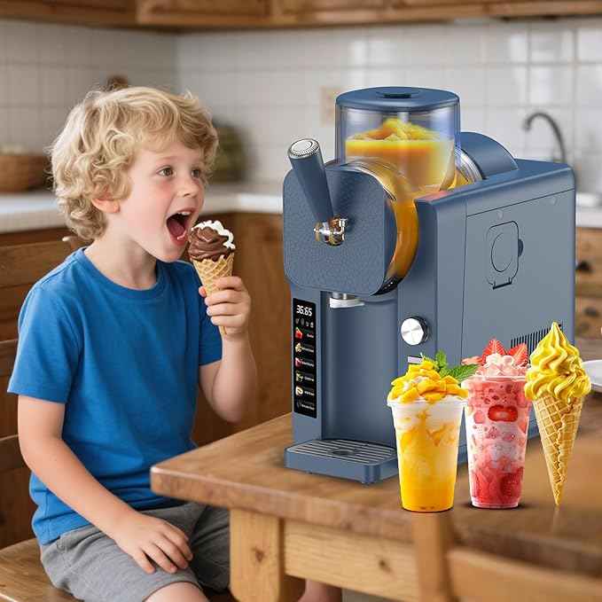 Ice Cream Maker, Slushie Machine for Home, Slushy Machine 70 oz Margarita Machine with 6 Preset Programs for Ice Cream, Milkshake, Cocktail, Frappés, 9-Level Adjustable Thickness, Navy Blue