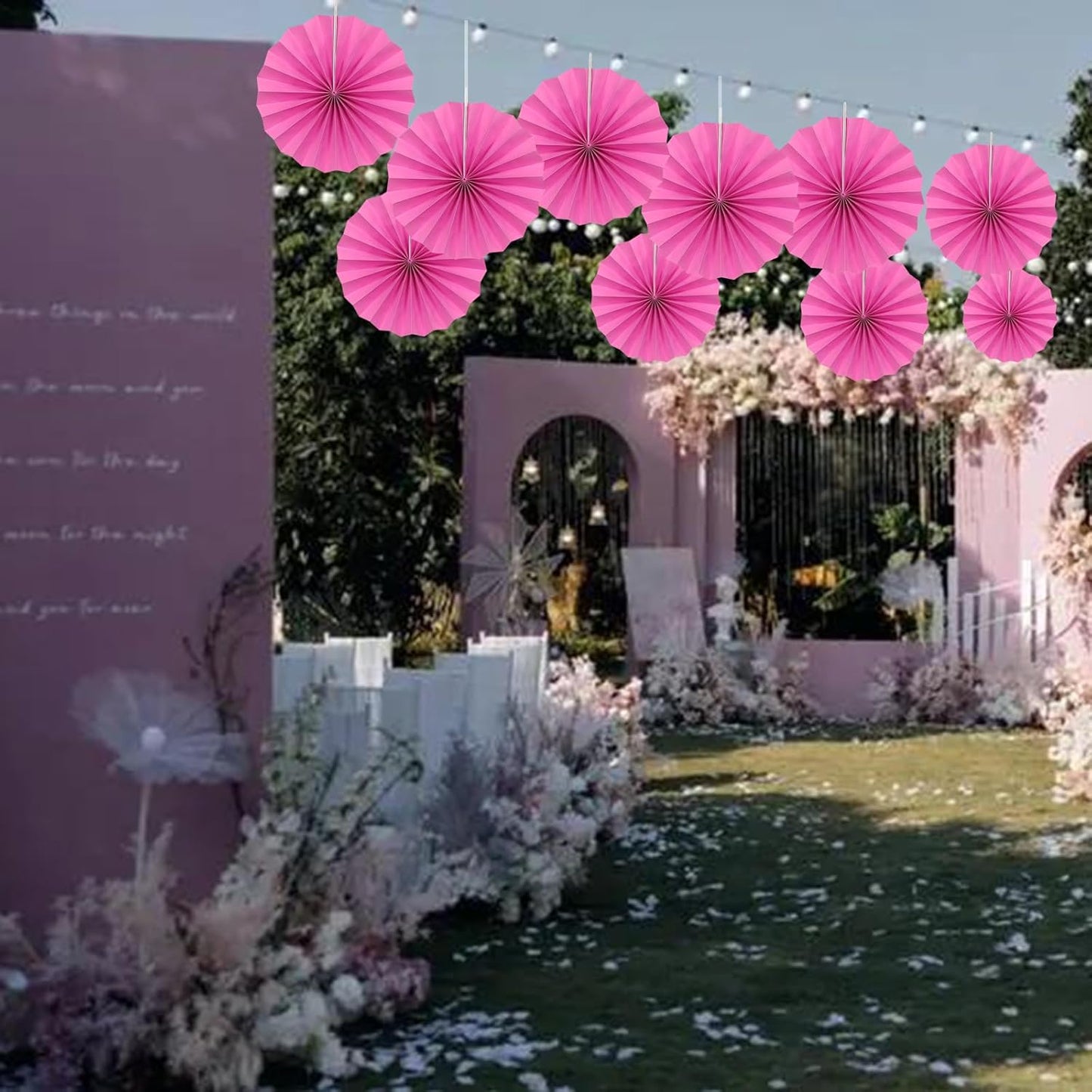 Red Graduation Party Decor,Girls Party Decorations ,Party Supplies Party Fans 8in, Anniversary Decorations for Party,Wedding Graduation Events Accessories 30 Color DIY Set （Rose Red）