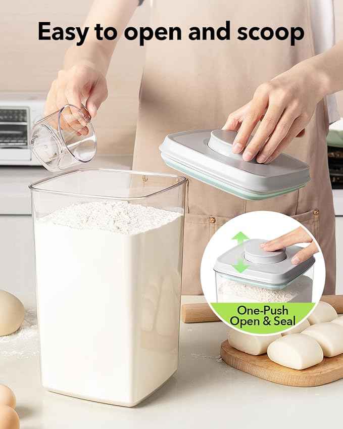 Ankou Airtight Food Storage Container with Pop Lid & 130ml Scoop, 4L/4.2qt *4 BPA-Free Cereal, Rice, Flour, Pasta & Snack Container, Stackable & Durable,Kitchen Pantry Organizer