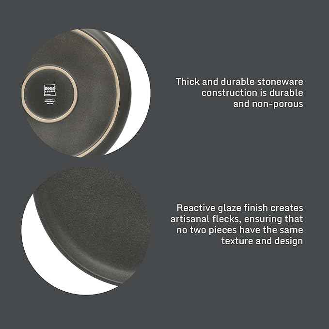 Gibson Elite Pasco 12 Piece (Service for 4) Plates and Bowls Reactive Glaze Dishes Stoneware Ceramic Dinnerware Set - Black