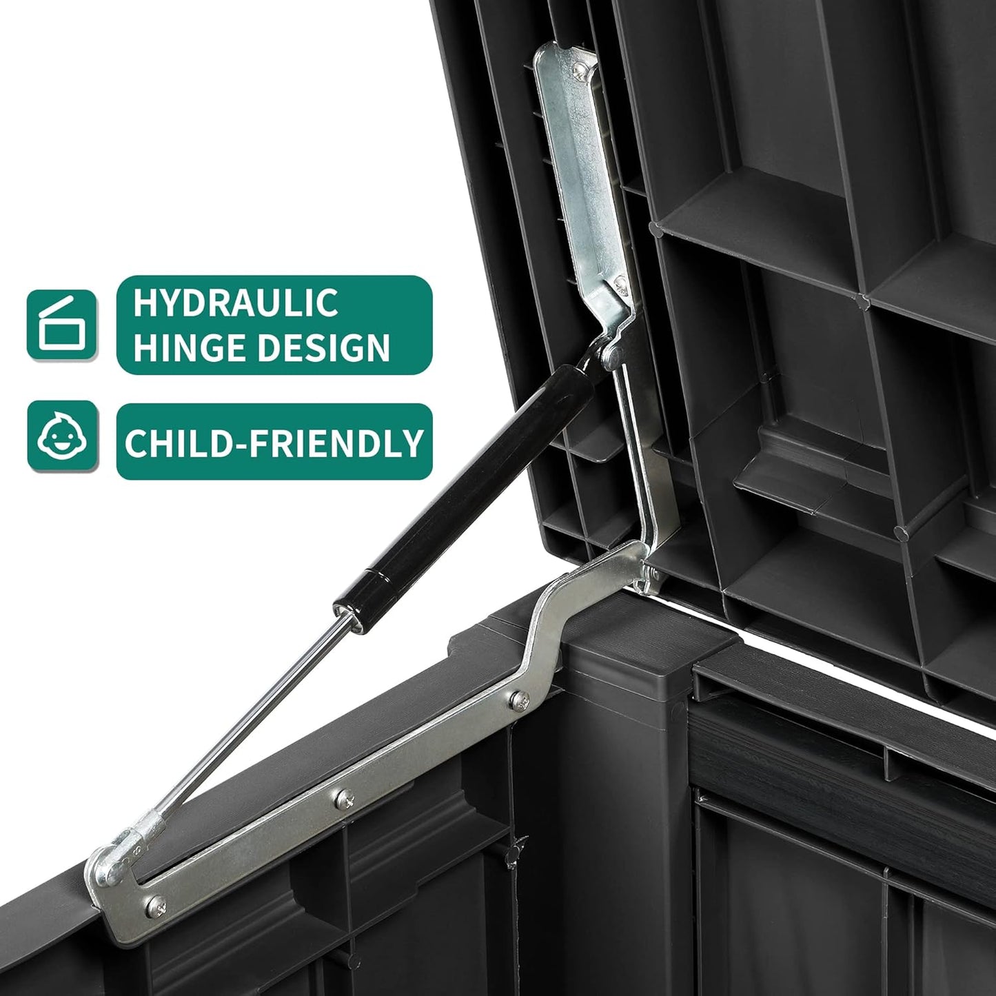 YITAHOME 150 Gallon Large Deck Box w/Divider, XL Waterproof Outdoor Storage for Patio Furniture,Outdoor Cushions, Garden Tools, Sports Equipment and Pool Supplies, Resin, Lockable, Black