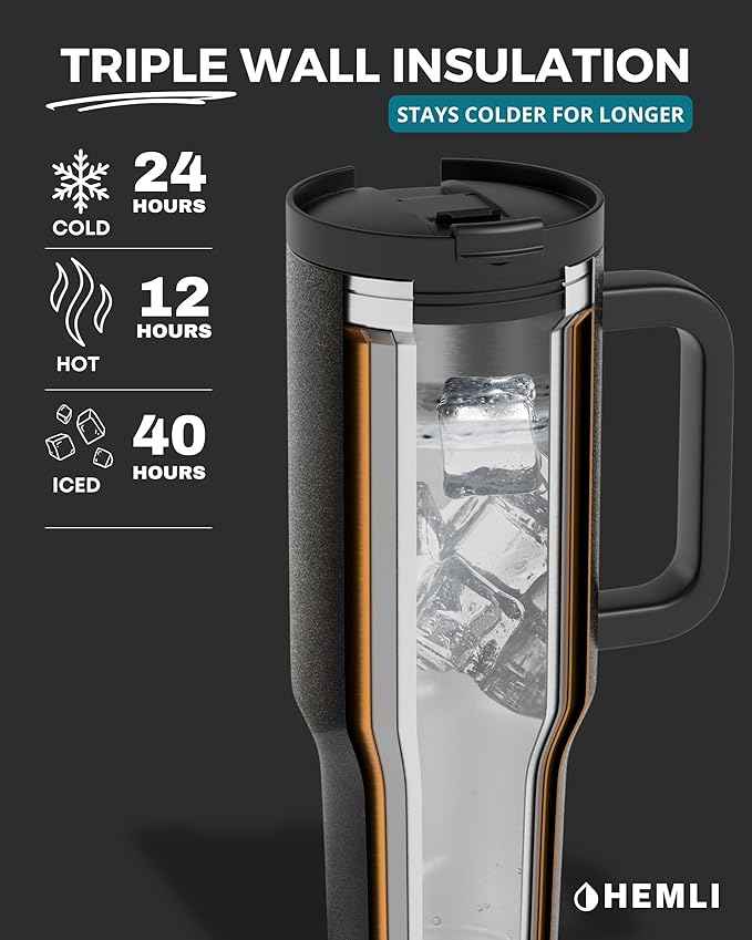 40 Oz Tumbler with Handle and Straw, Insulated Stainless Steel Tumbler with Leakproof 2-in-1 Lid, Reusable and Portable Water and Coffee Travel Mug
