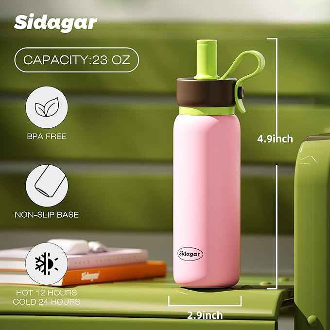 24 oz Tumbler, Insulated Coffee Mug with Lid and Straw, Leak Proof Portable Travel Cup, for Hot and Cold Drinks Drinks Flask for Women Pink