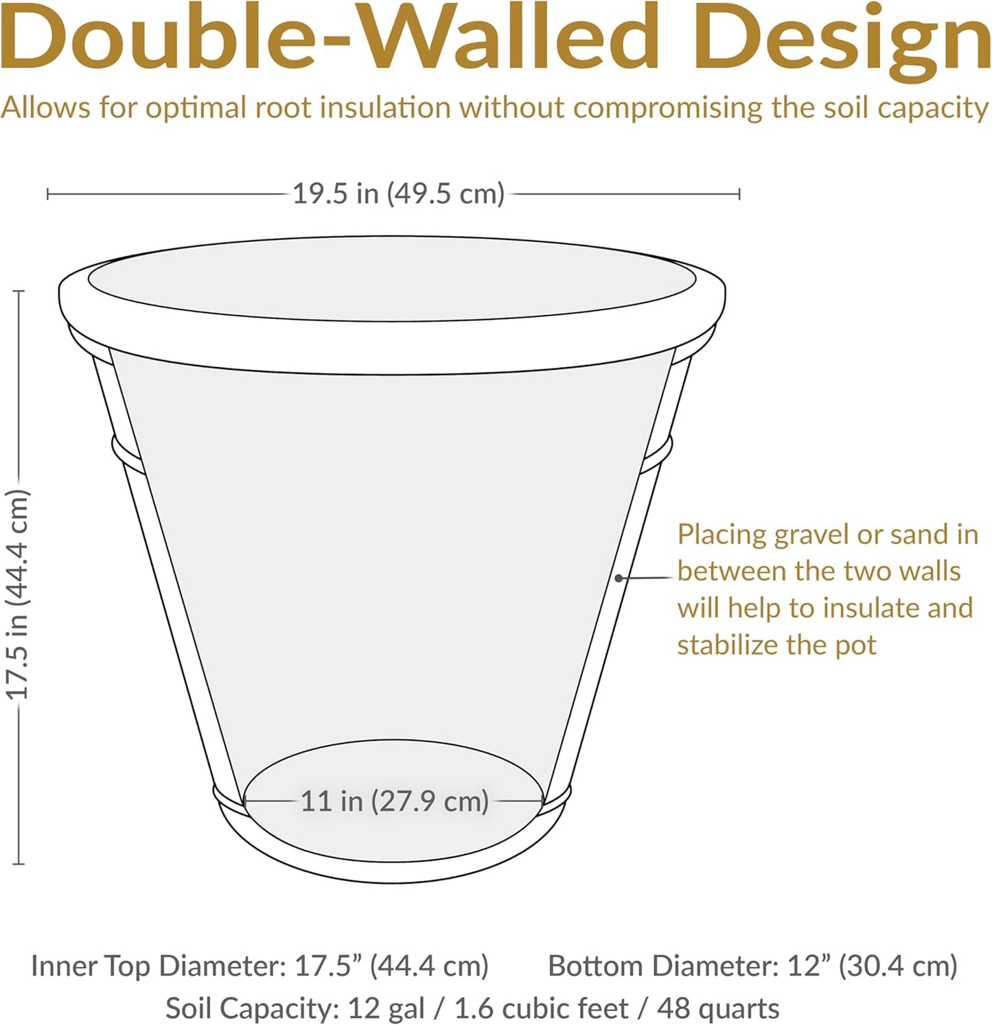 Sunnydaze 19.5-Inch Arabella Large Plastic Pot for Plants - Outdoor Double-Walled Polyresin Large Plastic Planter with Drillable Drainage Holes - Beige