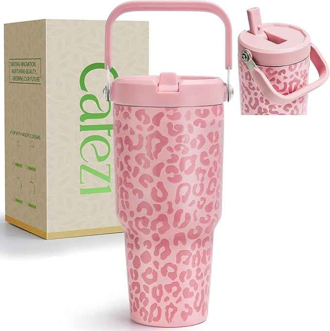 30 oz Flip Straw Tumbler, Stainless Steel Vacuum Insulated Tumblers with Handles, Reusable Insulated Water Bottle for Home, Office, Leakproof, Fit in Cup Holder