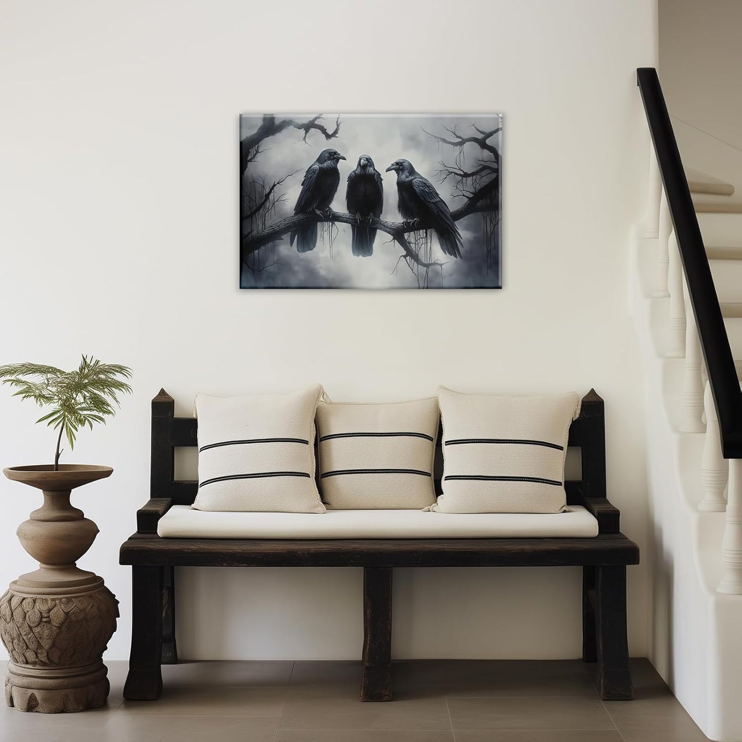 OAAPITI Halloween Wall Art Black Raven Art Poster Night Forest Landscape Pictures Print Scary Weird Black Crow Living Room Home Bedroom Decor(Artwork-5,12"x18")