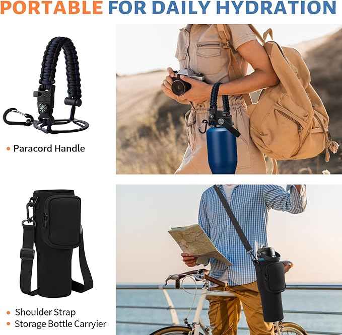 40oz Water Bottle with Straw - Vacuum Stainless Steel Insulated Cups w/Survival Paracord Handle & Carrier Bag, Skinny Water Bottle Insulated Water Bottle Fits in Cup Holder for Travel Drive