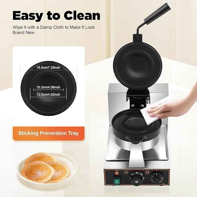 Burger Waffle Maker, Commercial ufo Burger Machine, Electric Burger Waffle Maker Machine, 110V Non-Stick Double-Sided Heating with Adjustable Temperature (122-572°F) & Timer, 180° Rotatable