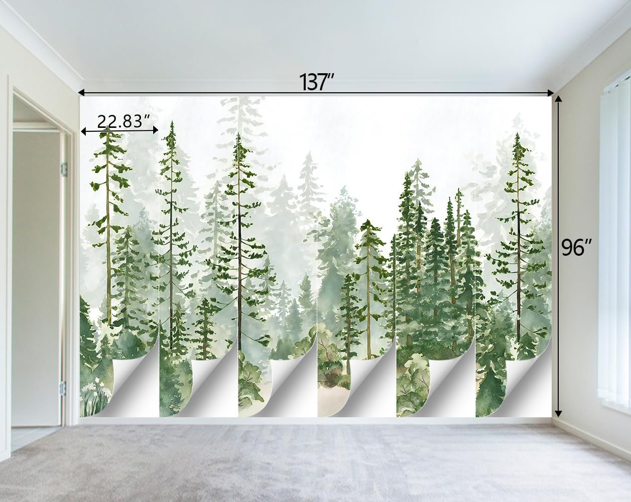Boys or Girls Cartoon Pine Tree Forest wallpeper Nursery Kids Bedroom Wall Mural - 137"x96"（Not Peel and Stick）
