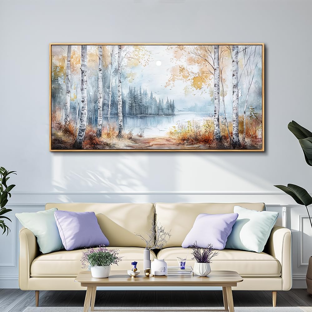 PHAOHUAXM Large Canvas Wall Art For Living Room Wall Decor For Bedroom Office Decorations Trees Forest Landscape Painting Lake view Wall Pictures Modern Room Home Decor Artwork Wood Framed 24x48 In