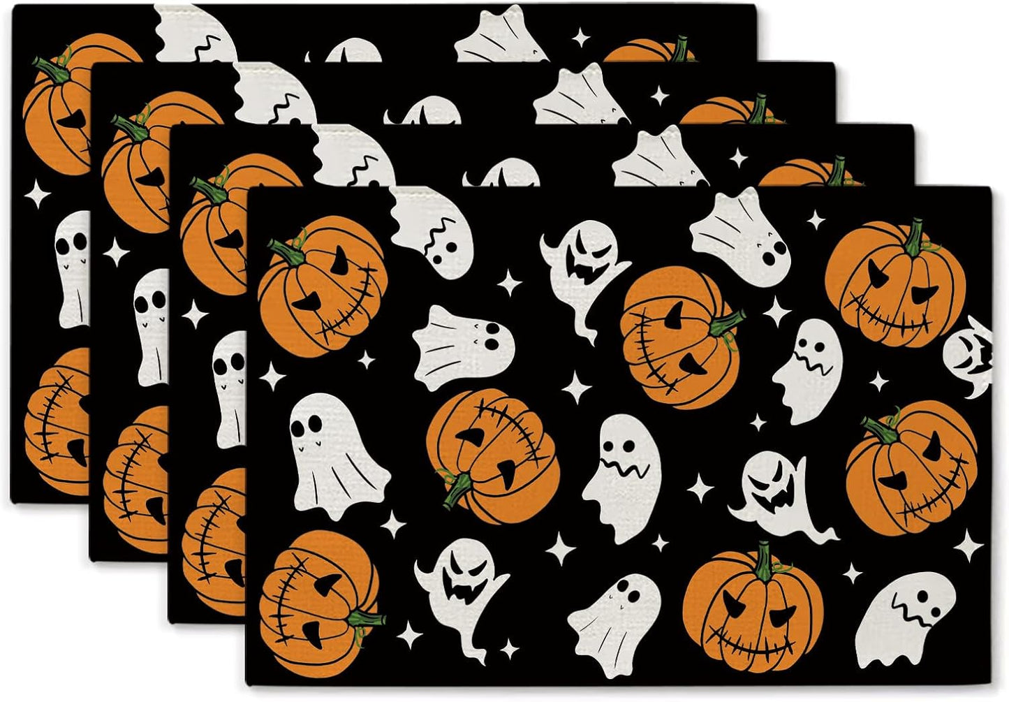 Halloween Placemats Pumpkins Ghost Set of 4 Table Mats Seasonal Home Party Kitchen Dining Table Decorations 12x18 Inch