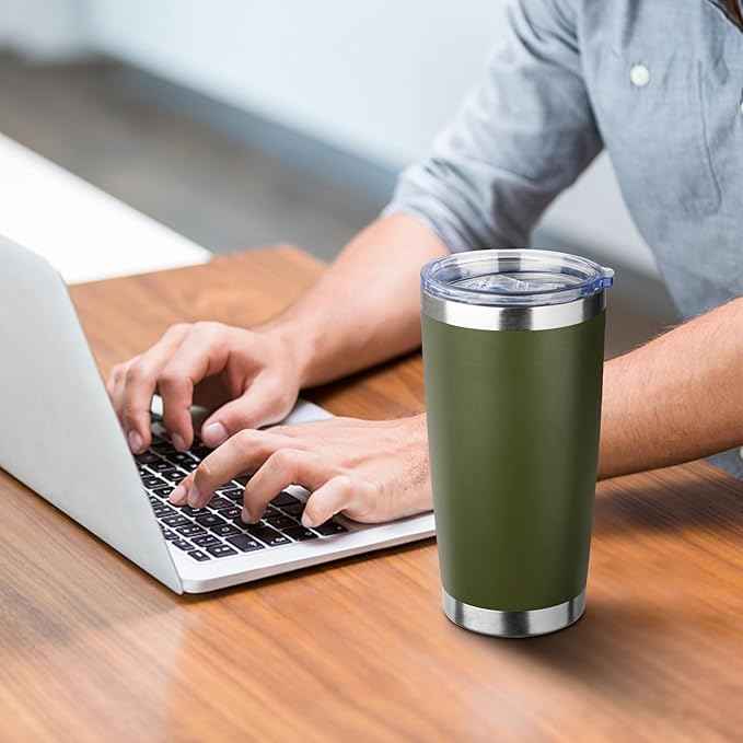 20oz Tumbler with Straw and Brush, Stainless Steel Vacuum Insulated tumbler, Double Wall Insulated Coffee Tumbler for Outdoor, Home, Travel,Office (Army Green,4pcs)