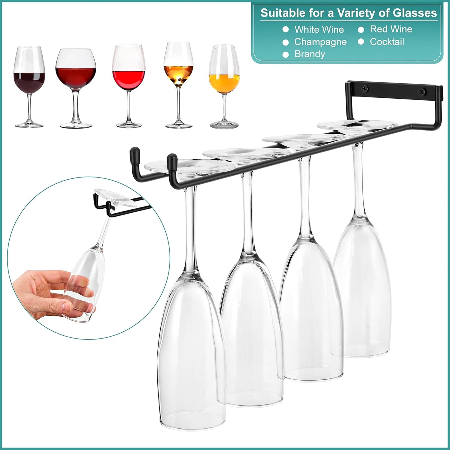 Sorbus Wall Mount Wine Rack + Under Cabinet Wine Glass Holder Set - Wine Rack Wall Mounted for Wine Bottles, Champagne, and Wine Glasses - Complete Your Home Bar & Wine Kitchen Storage, 2 Pack