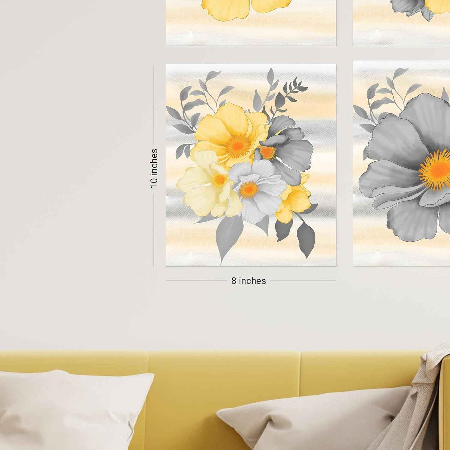 Twisted R Design Wall Art Canvas Prints - 4 Vintage Farmhouse Decor Posters - 8x10 Unframed Floral-Themed Pictures - Made in USA Wall Art for Living Room, Bedroom, Office, & More - Gray and Yellow