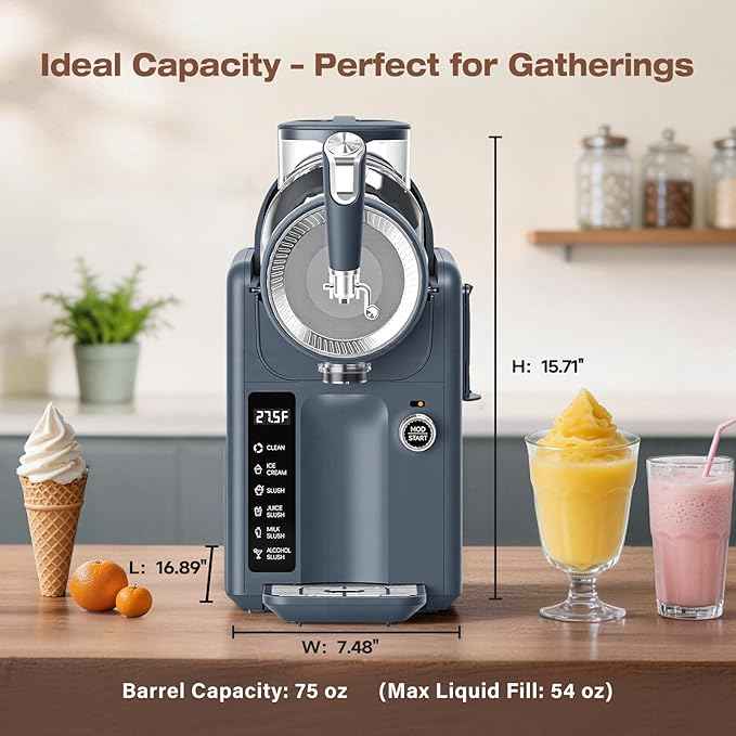 SYINTAO Slushie Machine No Ice Needed, 2-in-1 Frozen Drink & Soft Serve Ice Cream Maker, 75oz Self-Chilling Slushy Maker with 5 Presets, LED Display & Auto Clean for Home & Party (Blue-gray)