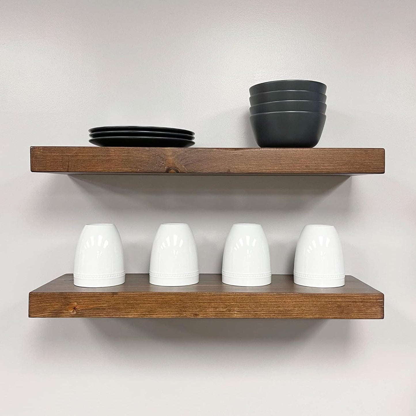URBANDI, Rustic Floating Shelves, Set of 2, Hidden Bracket, Solid Wood, Heavy Duty, Wall Mounted Shelves, (Provincial, 48Wx12D)