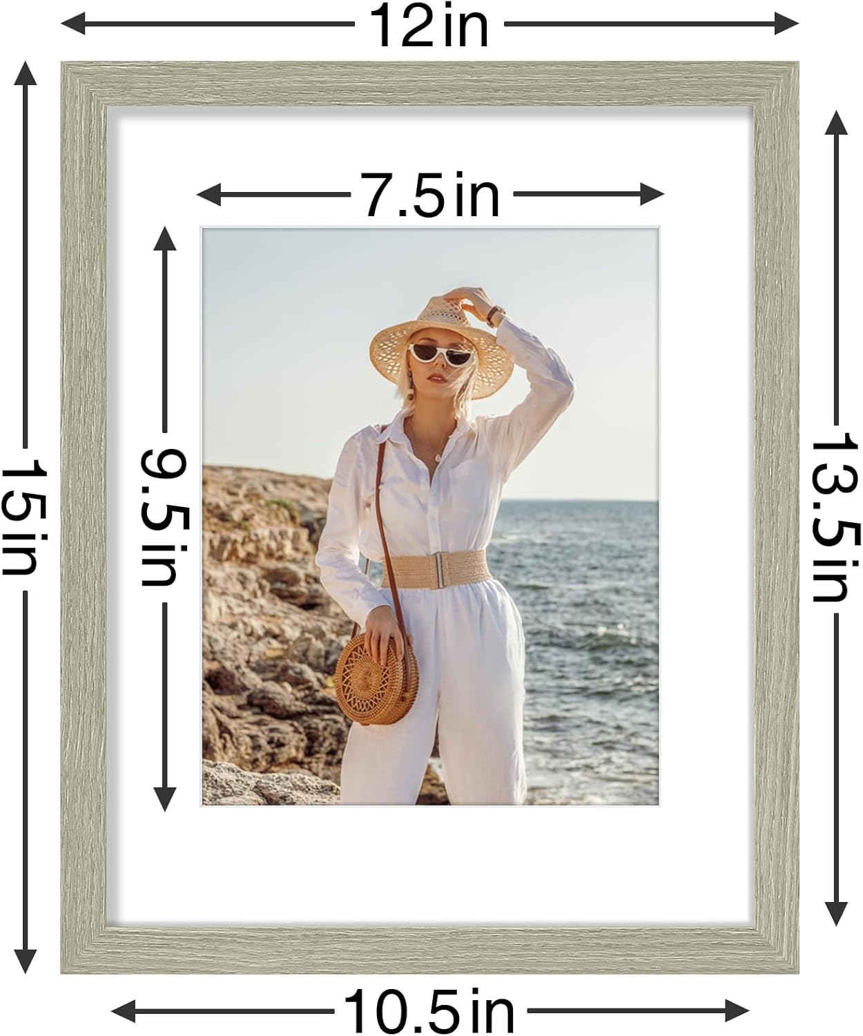 Vittanly 11x14 Picture Frames Set of 9, Shatter Resistant Plexiglass, Display 8x10 Pictures with Mat or 11x14 without Mat, Photo Frames for Wall or Tabletop, Engineered Wood, Driftwood