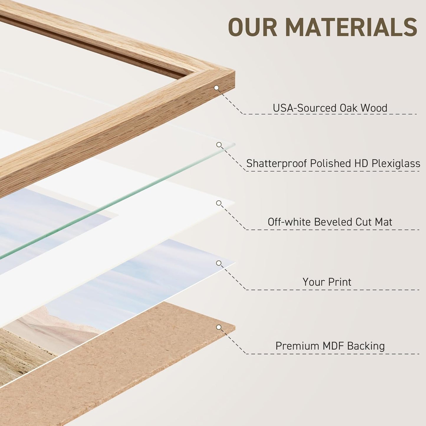 11x14 Picture Frame Set of 4 Natural Solid Oak Photo Frames with 8x10 Removable Mat Wall Hanging Large Handcrafted Frame with HD Plexiglass Wall and Tabletop Display Large Poster Frame