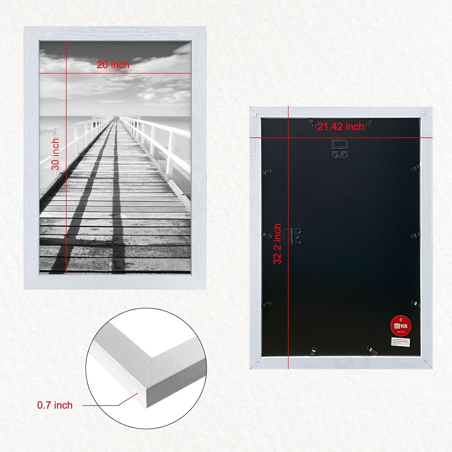 VCK Poster Frames 20x30 White 3 Pack, Solid Wood Picture Frames for Wall Mounting Hanging Art and Puzzle Frame