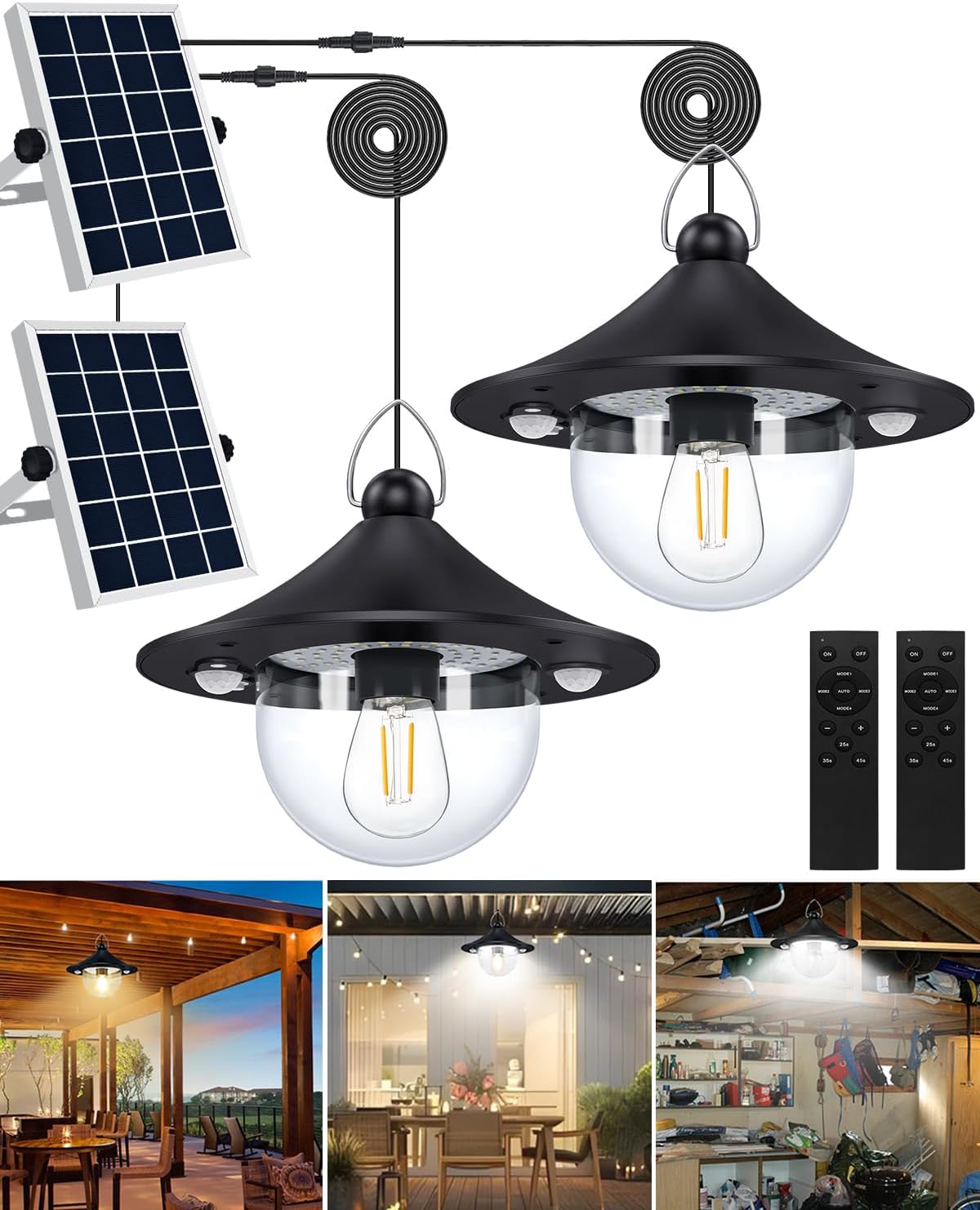 Solar Shed Light Outdoor Indoor 3000LM Solar Lights Daytime Available with Remote Control, Double Motion Sensor & 5 Lighting Modes, Solar Indoor Lights for Gazebo, Shed, Garage, Barn 2Pack