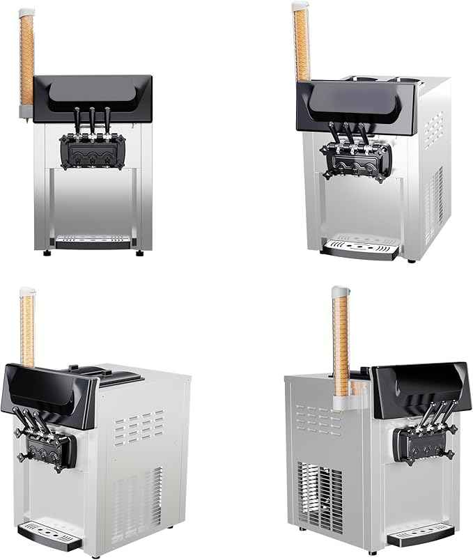 Commercial Soft Serve Ice Cream Maker Machine 3 Head Countertop, 2200W Heavy-Duty Frozen Yogurt Dispenser for Restaurants, Fast Serving & Easy Clean (YKF-8216T, 110V)