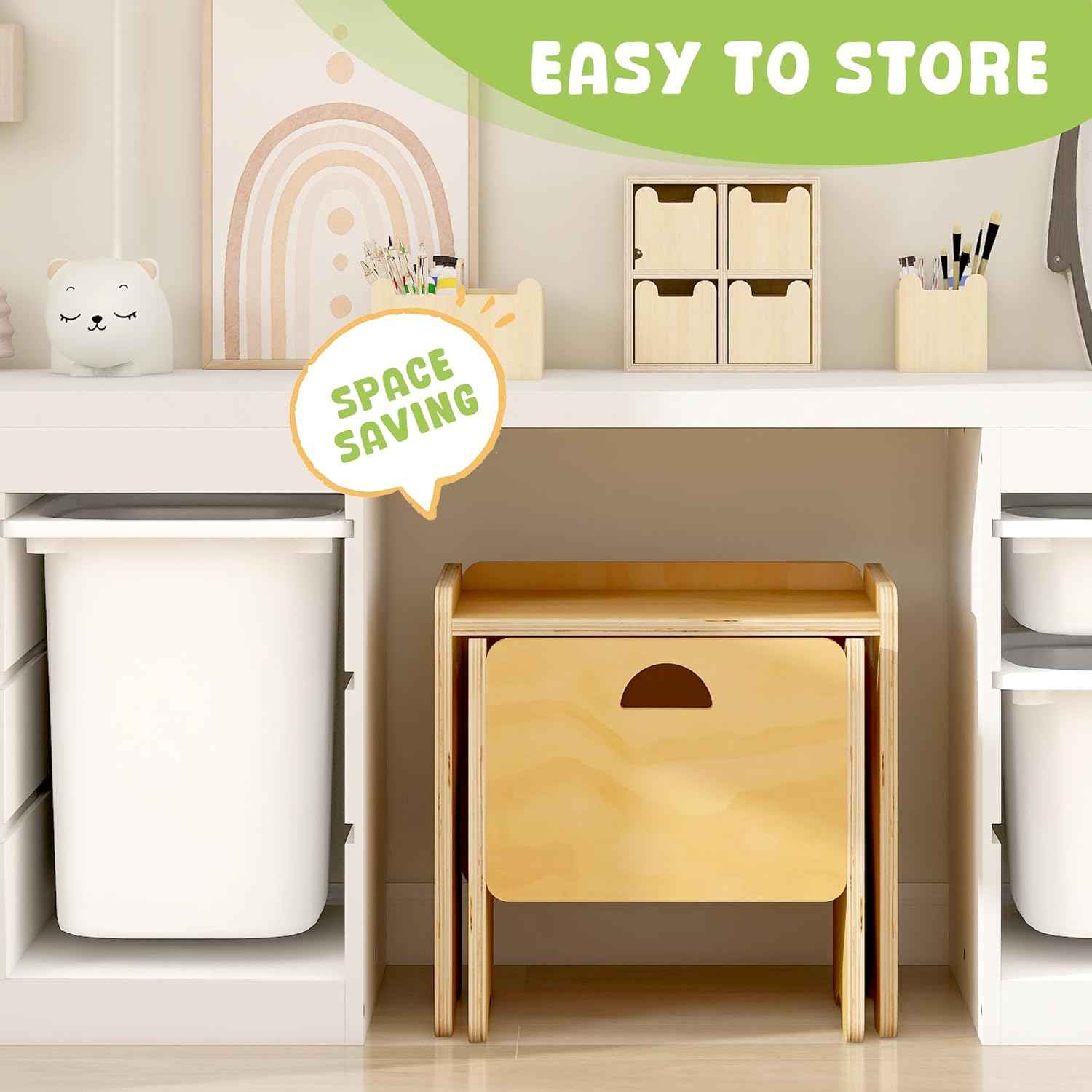 MallBest Montessori Weaning Table and Chair Set-Adjustable seat Height Wooden Toddler Table，Kids Activity Step Stools，Kids Funiture for Eating Drawing Reading