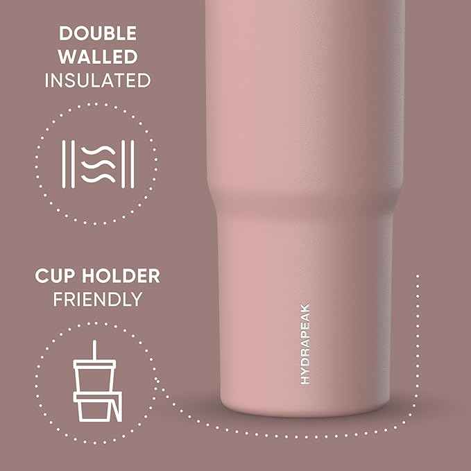 Hydrapeak Nomad 32 oz Tumbler with Handle and Straw Lid, Leakproof, Double Insulated, 32oz Cup Stainless Steel (Rosewood)