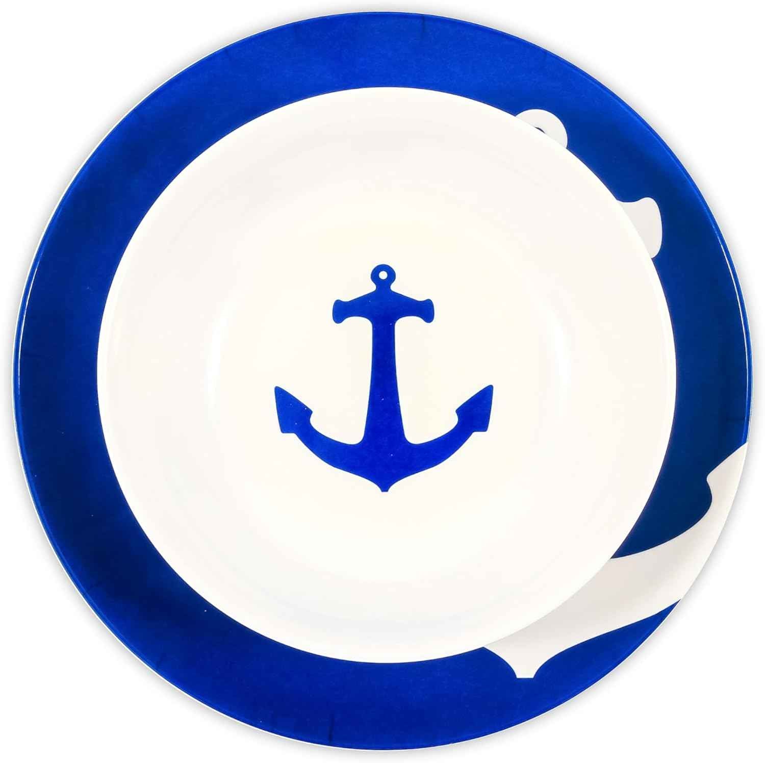Camco 12 Piece Melamine Dishware Set - Features Blue and White Nautical Design - Includes 4 Bowls, 4 Salad Plates, & $ Dinner Plates - Dishwasher Safe Dish Set (41951)