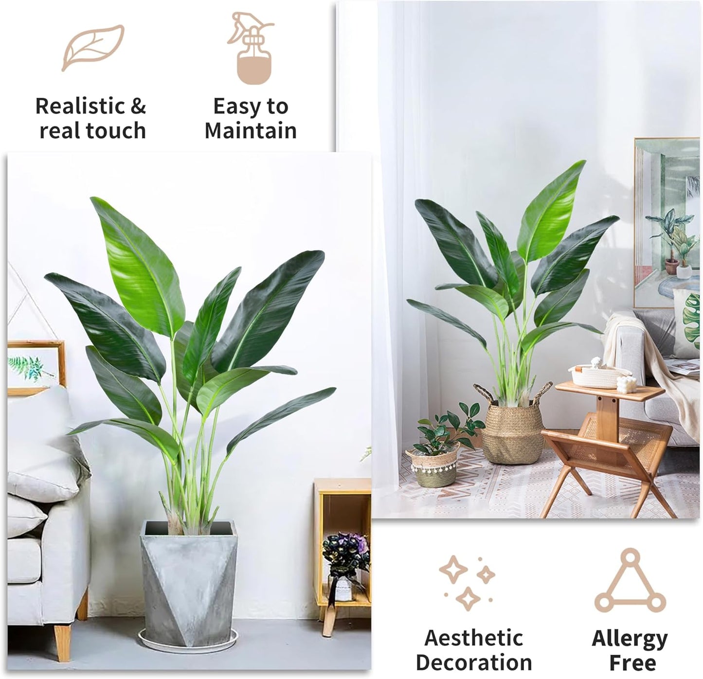 Artificial Bird of Paradise Plant,Faux Palm Tree Potted Plant with Real Touch Leaves,Fake Trees for Home Living Room Office Indoor Outdoor Decor(4FT-1Pack)