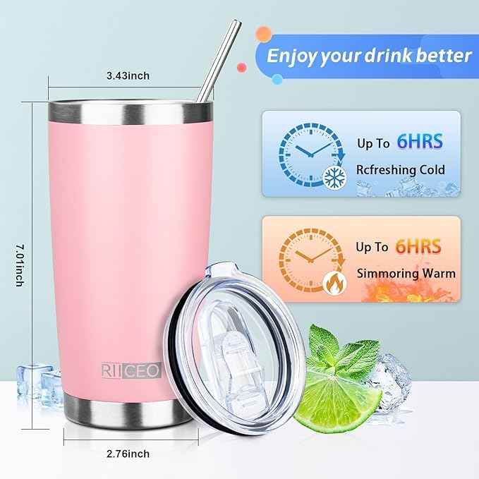 20oz Tumbler with Straw and Brush, Stainless Steel Vacuum Insulated tumbler, Double Wall Insulated Coffee Tumbler for Outdoor, Home, Travel,Office (Light pink,4pcs)