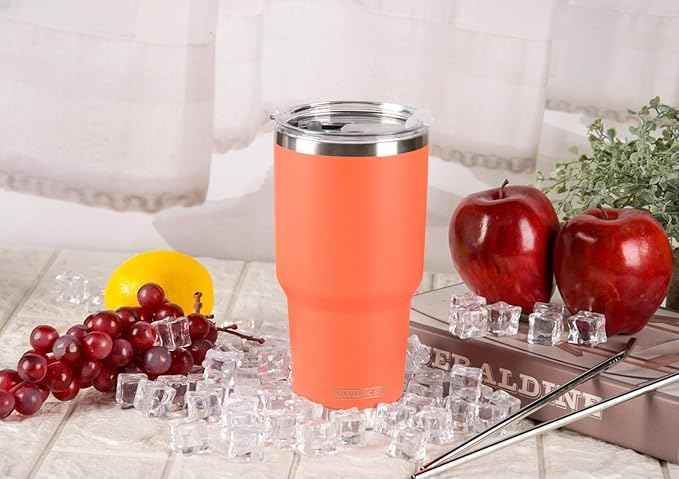 D·S 30oz Orange Tumbler Stainless Steel Insulated Travel Mug with Straw Lid Cleaning Brush (30oz Orange)
