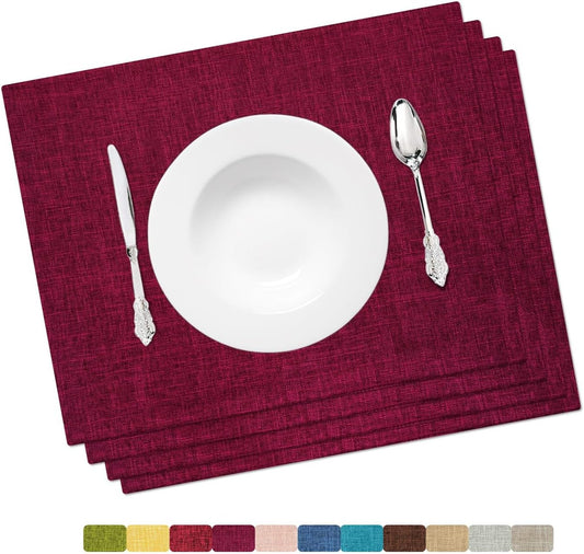 Placemat Set-Washable Place Mats for Parties-Elegant Table Mats for Kitchen Table, Set of 4 Dining Table Placemats-Heat-Resistant Cloth Placemats for Indoor and Outdoor,13x19-Burgundy Purple