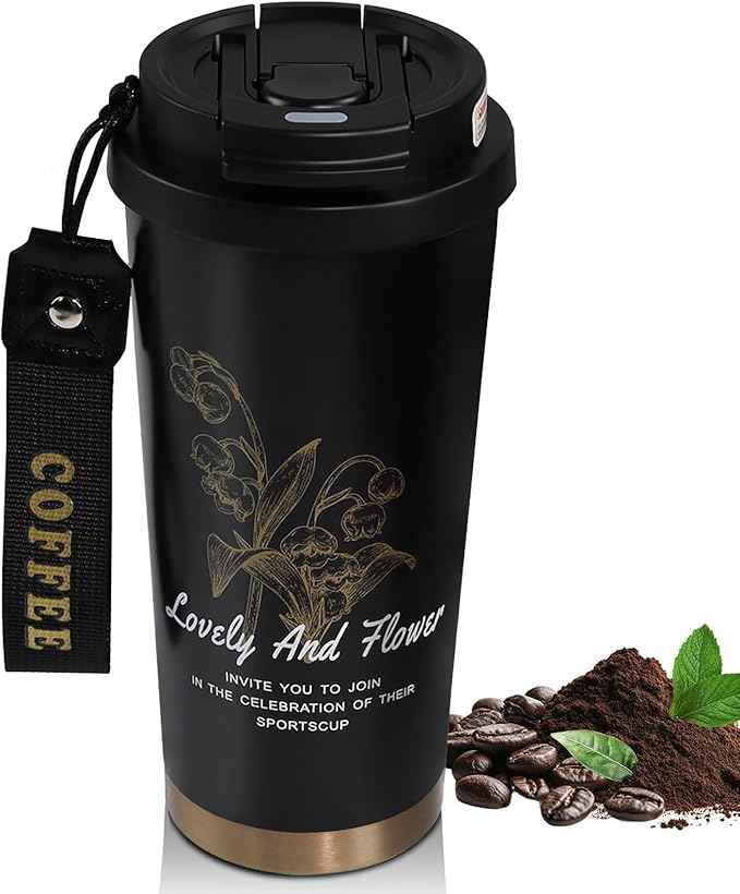 Insulated Coffee Tumbler 17.9oz 530ml Travel Coffee Mug 316 Stainless Steel Dual Drink Openings Leakproof Lid Reusable Insulated Coffee Mug Hot and Cold Ideal Travel Mug for Coffee Lover Daily