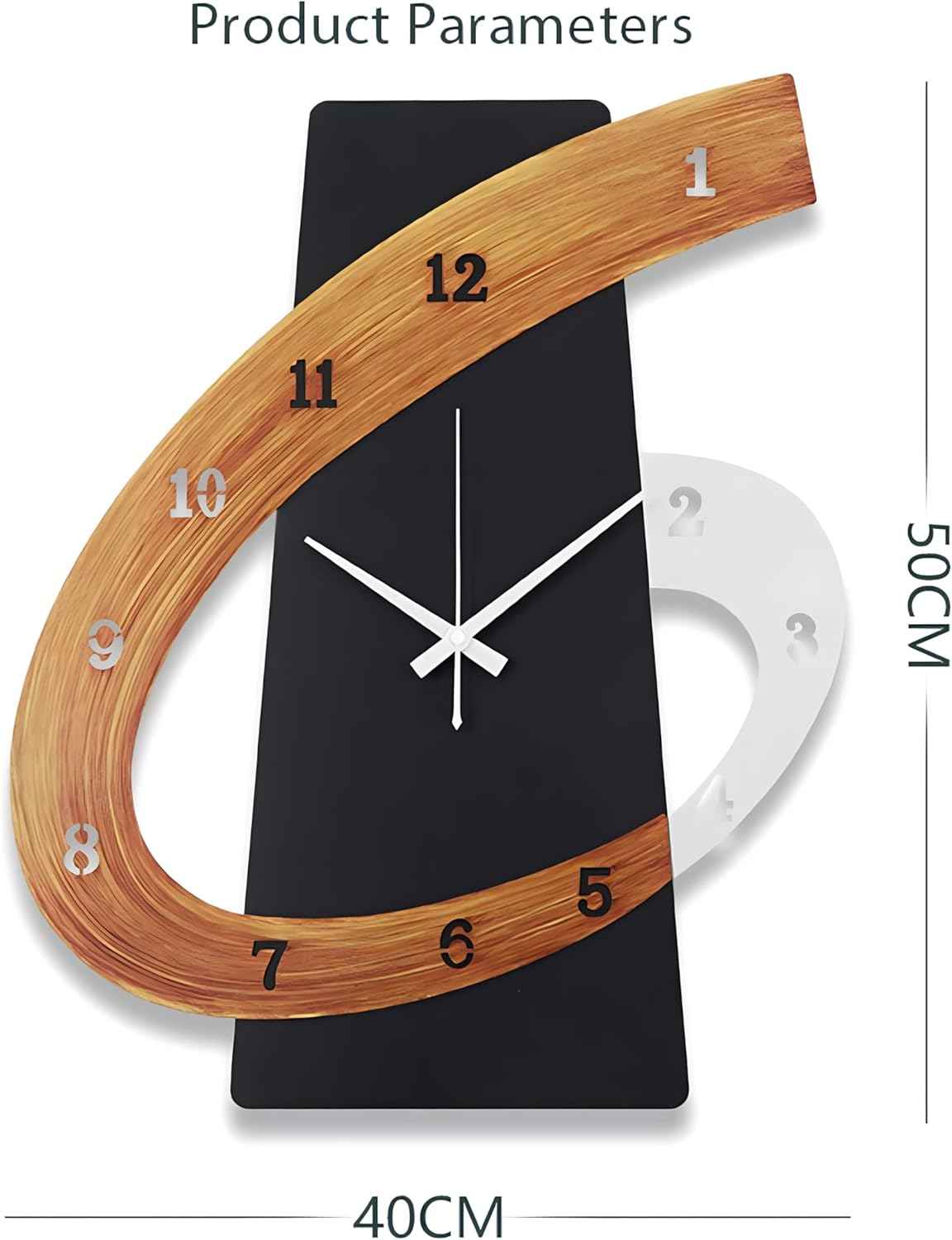 Modern Large Decorative Wall Clock，20 inch Black Silent Non-Ticking Nordic Metal Wall Clocks for Living Room Home Kitchen Bedroom Cafes Office Staircase，Arabic Numerals Quartz Clock((40x50cm)