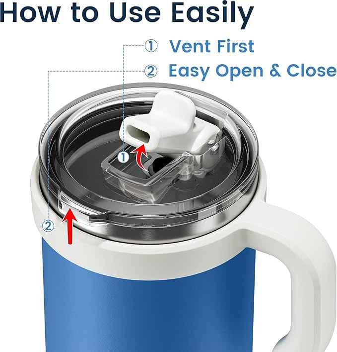 For Iced Coffee & Smoothies – Never Drink from a Moldy Lid Again: 20oz Hygienic Tumbler, 100% Leakproof Lid & Removable Foldable Spout. Reinforced Base, Fits Cup Holders - Blue