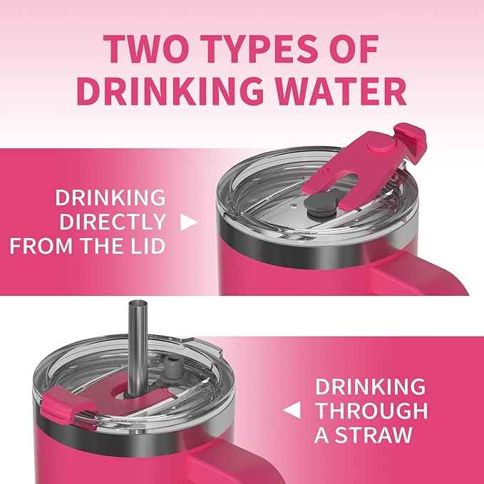 40 oz Tumbler with Handle,Tumbler with Lid and Straw,Double Wall Insulated Cup Stainless Steel Travel Mug(Cold for 34 Hours),Water Bottle for Iced Tea,Coffee,Cold Beverages(Gloss Pink)