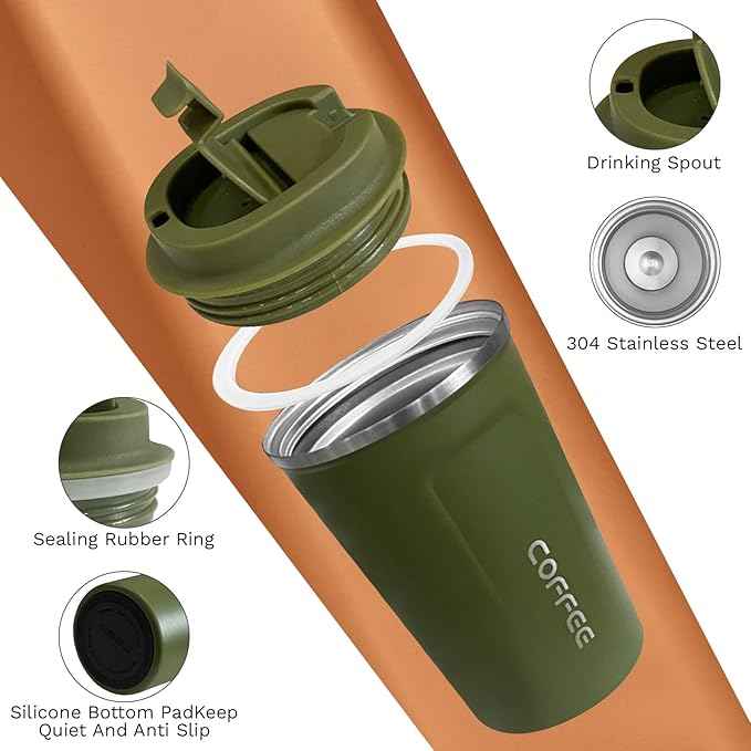 SPLMIFA Travel Coffee Mugs Leak-Proof, Reusable Coffee Cups with Lids, Stainless Steel Vacuum Insulated Coffee Tumblers, Thermal Insulation Cups for Men and Women Hot & Cold Drinks(2nd-Green, 17OZ)